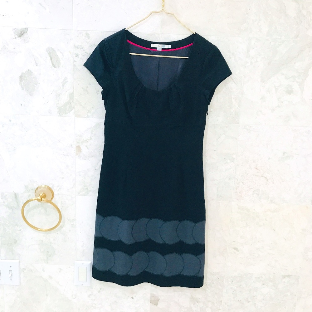 BODEN {6} Shift Dress Black Cotton Knee Length Cap Sleeve Gray Circles - Picture 2 of 9